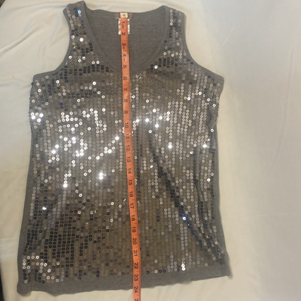 Seizin Gray Sequin Sleeveless Tank Top, Size 2XL - Picture 4 of 5